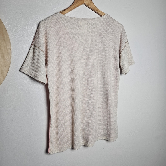 BiBi Two-Tone Pink Waffle Knit Short Sleeve Top - Picture 5 of 9